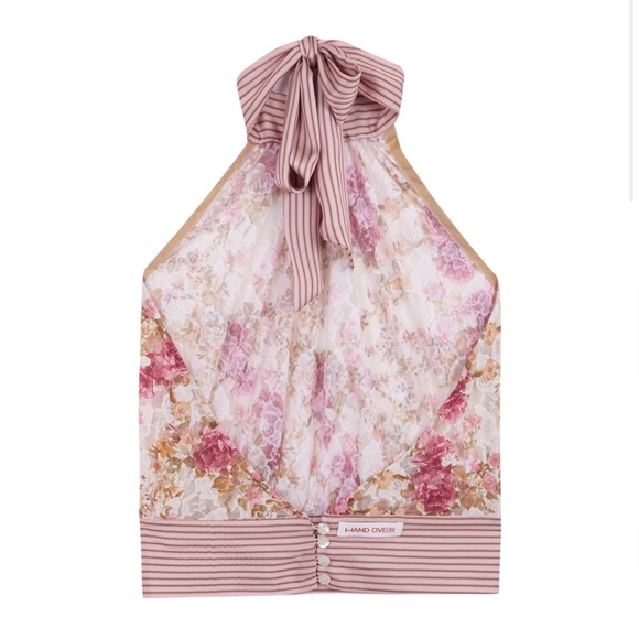 Handover Halter Neck Top - Pink and Cream Size S - Picture 2 of 5